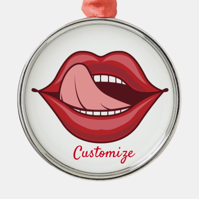 Red Lips Open Mouth Thunder_Cove Metal Ornament (Front)
