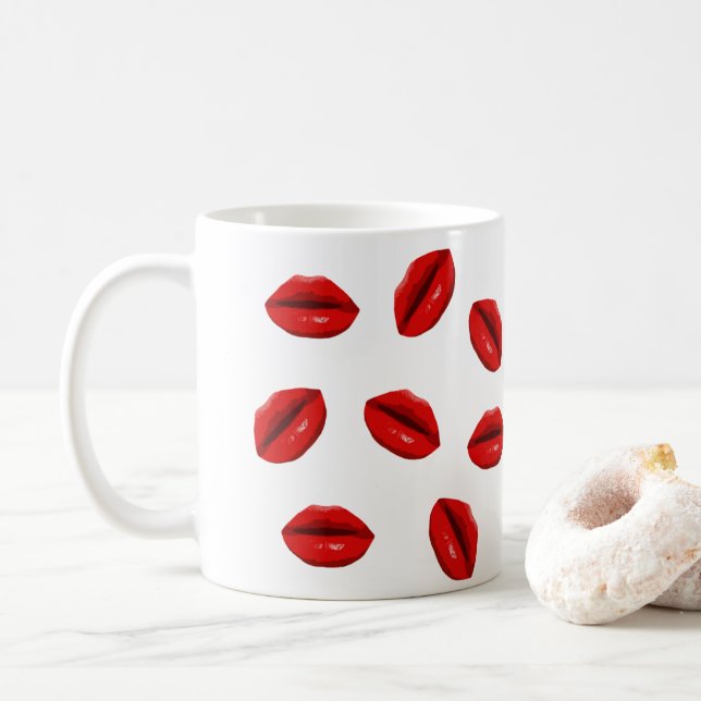 Red Lips Pattern Coffee Mug (With Donut)