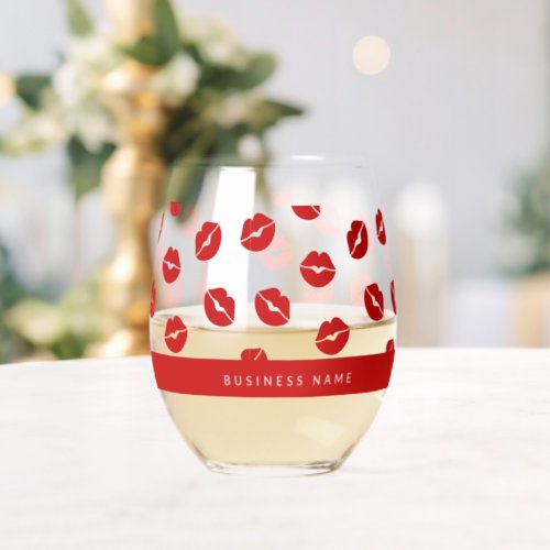 Red Lips Pattern Custom Business Name Lady Stemless Wine Glass