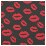 Red Lips Pattern Modern Black Fabric