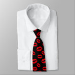 Red Lips Pattern Modern Black Neck Tie