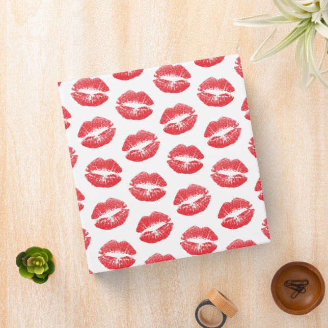 Red Lips, Pattern Of Lips, Red Lipstick, Kiss 3 Ring Binder (In Situ)