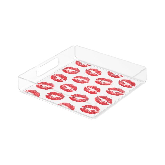 Red Lips, Pattern Of Lips, Red Lipstick, Kiss Acrylic Tray (Angled)