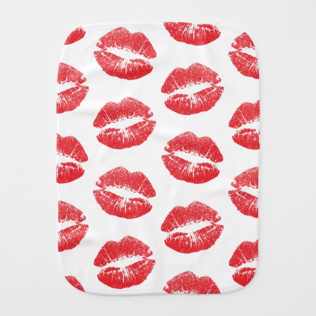 Red Lips, Pattern Of Lips, Red Lipstick, Kiss Baby Burp Cloth (Front)