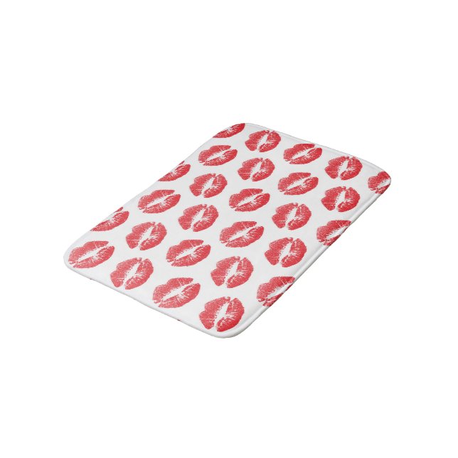 Red Lips, Pattern Of Lips, Red Lipstick, Kiss Bath Mat (Angled)
