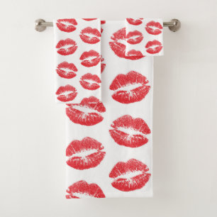 Red Lips, Pattern Of Lips, Red Lipstick, Kiss Bath Towel Set