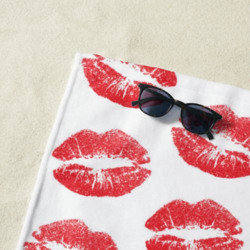 Red Lips Pattern Of Lips Red Lipstick Kiss Beach Towel