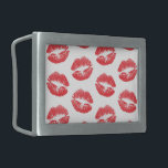 Red Lips, Pattern Of Lips, Red Lipstick, Kiss Belt Buckle<br><div class="desc">Elegant,  stylish and sophisticated pattern with red lips on white background. Modern and trendy gift,  perfect for the makeup lover in your life.</div>