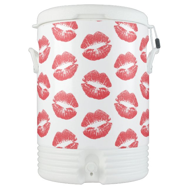 Red Lips, Pattern Of Lips, Red Lipstick, Kiss Beverage Cooler (Front)