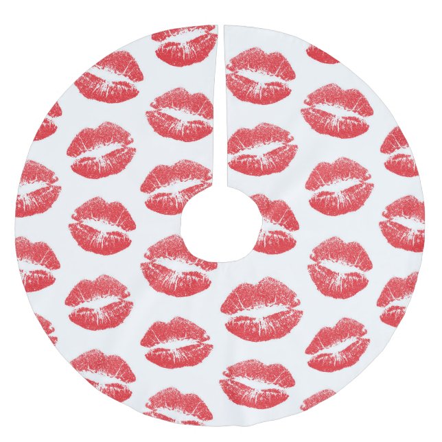 Red Lips, Pattern Of Lips, Red Lipstick, Kiss Brushed Polyester Tree Skirt (Front)