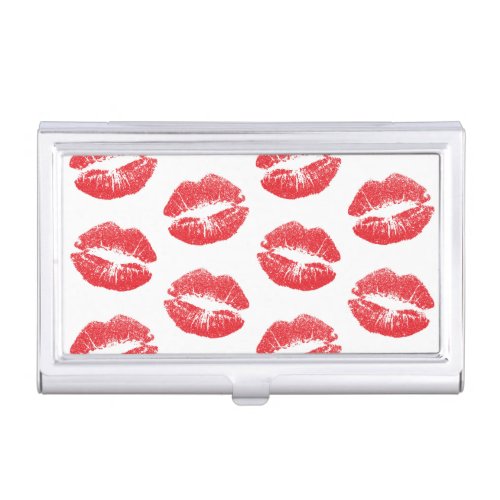 Red Lips Pattern Of Lips Red Lipstick Kiss Business Card Case