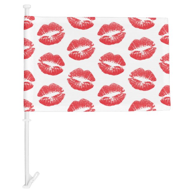 Red Lips, Pattern Of Lips, Red Lipstick, Kiss Car Flag (Front)