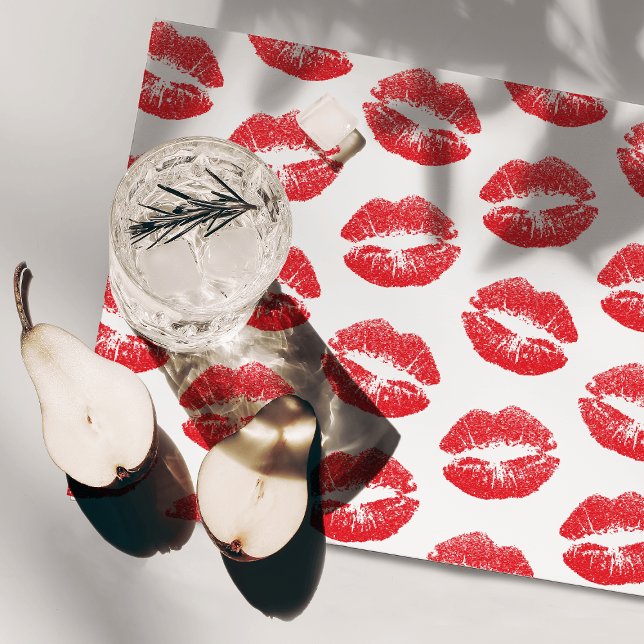 Red Lips, Pattern Of Lips, Red Lipstick, Kiss Cloth Placemat (Creator Uploaded)