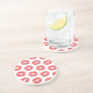 Red Lips, Pattern Of Lips, Red Lipstick, Kiss Coaster