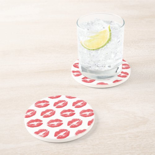 Red Lips Pattern Of Lips Red Lipstick Kiss Coaster