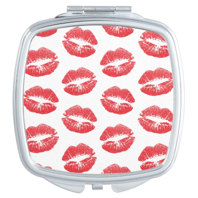 Red Lips, Pattern Of Lips, Red Lipstick, Kiss Compact Mirror (Front)