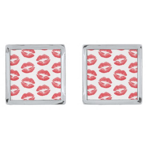 Red Lips Pattern Of Lips Red Lipstick Kiss Cufflinks