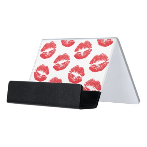 Red Lips Pattern Of Lips Red Lipstick Kiss Desk Business Card Holder