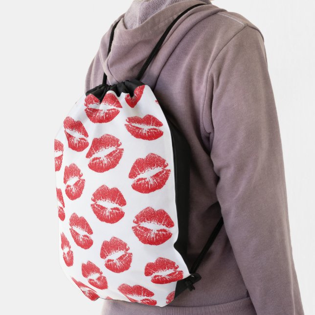 Red Lips, Pattern Of Lips, Red Lipstick, Kiss Drawstring Bag (Insitu)