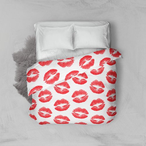 Red Lips Pattern Of Lips Red Lipstick Kiss Duvet Cover