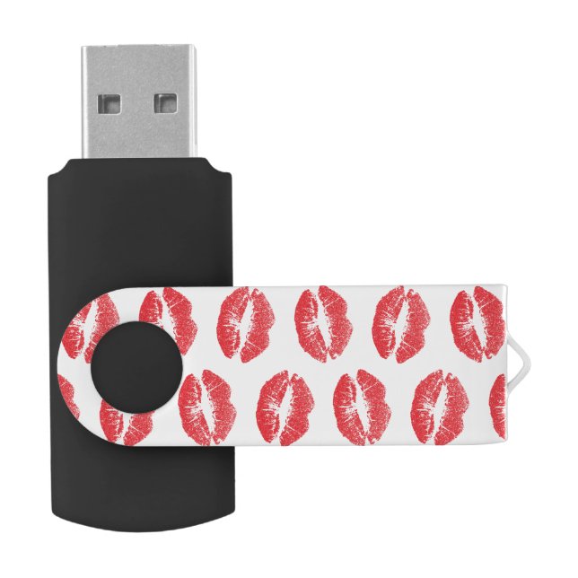 Red Lips, Pattern Of Lips, Red Lipstick, Kiss Flash Drive (Opened)