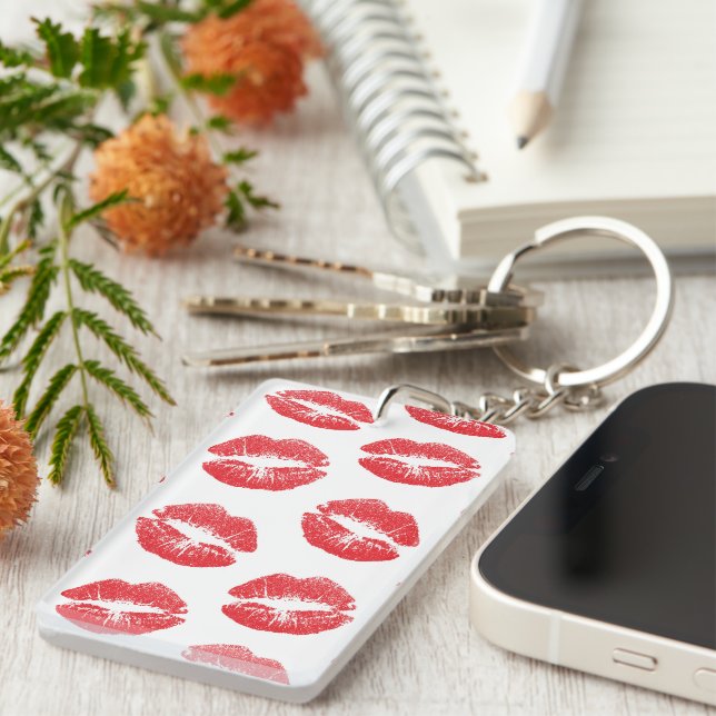 Red Lips, Pattern Of Lips, Red Lipstick, Kiss Keychain (Front Right)