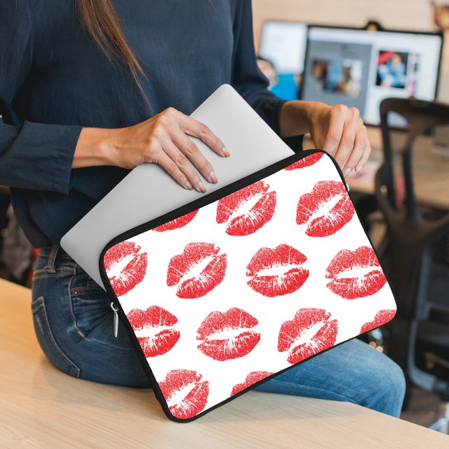Red Lips, Pattern Of Lips, Red Lipstick, Kiss Laptop Sleeve (Creator Uploaded)