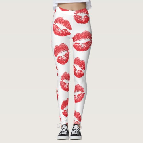 Red Lips Pattern Of Lips Red Lipstick Kiss Leggings