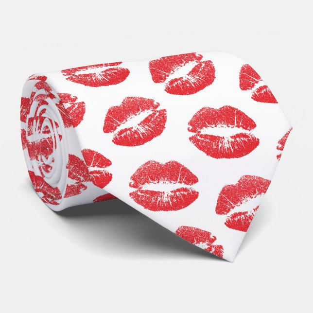 Red Lips, Pattern Of Lips, Red Lipstick, Kiss Neck Tie (Rolled)