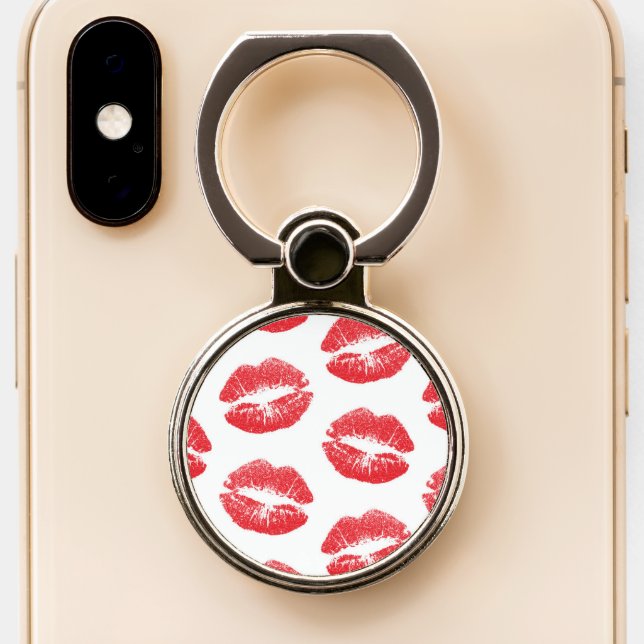 Red Lips, Pattern Of Lips, Red Lipstick, Kiss Phone Ring Stand (Close Up)