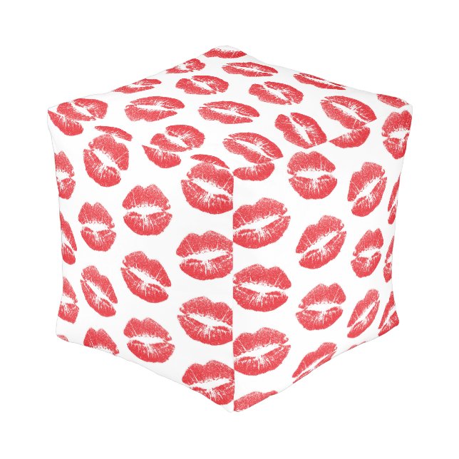 Red Lips, Pattern Of Lips, Red Lipstick, Kiss Pouf (Angled Back)