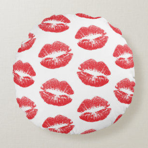 Red Lips, Pattern Of Lips, Red Lipstick, Kiss Round Pillow