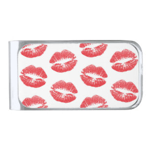 Red Lips, Pattern Of Lips, Red Lipstick, Kiss Silver Finish Money Clip