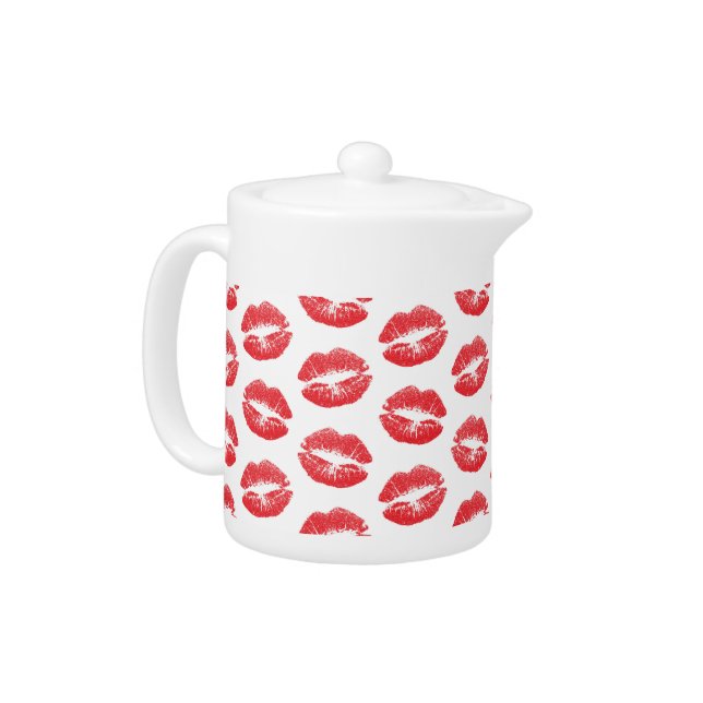 Red Lips, Pattern Of Lips, Red Lipstick, Kiss Teapot (Left)