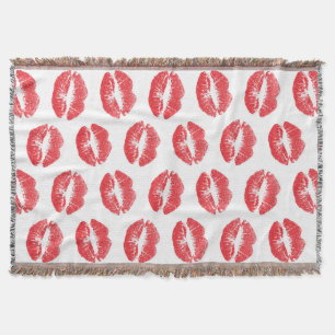 Red Lips, Pattern Of Lips, Red Lipstick, Kiss Throw Blanket