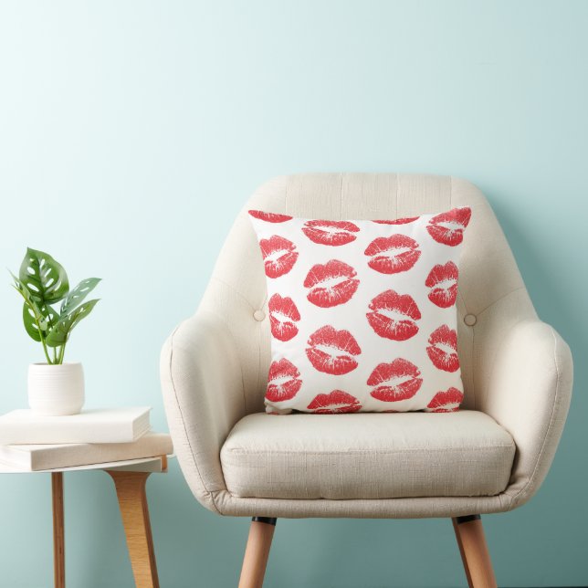 Red Lips, Pattern Of Lips, Red Lipstick, Kiss Throw Pillow (Chair)