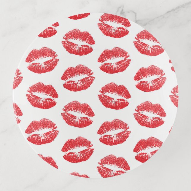 Red Lips, Pattern Of Lips, Red Lipstick, Kiss Trinket Tray (Front)