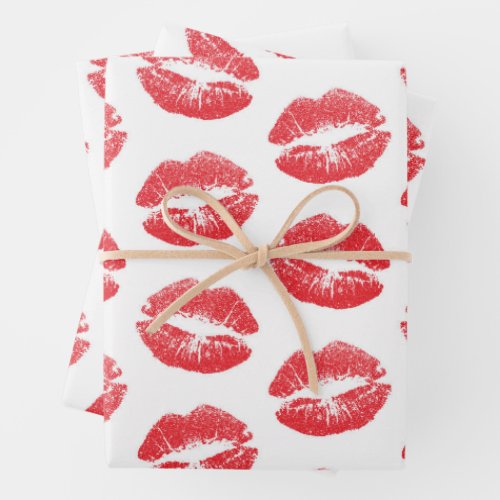 Red Lips Pattern Of Lips Red Lipstick Kiss Wrapping Paper Sheets