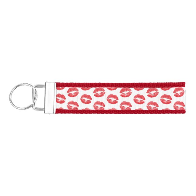Red Lips, Pattern Of Lips, Red Lipstick, Kiss Wrist Keychain (Keys on Left)