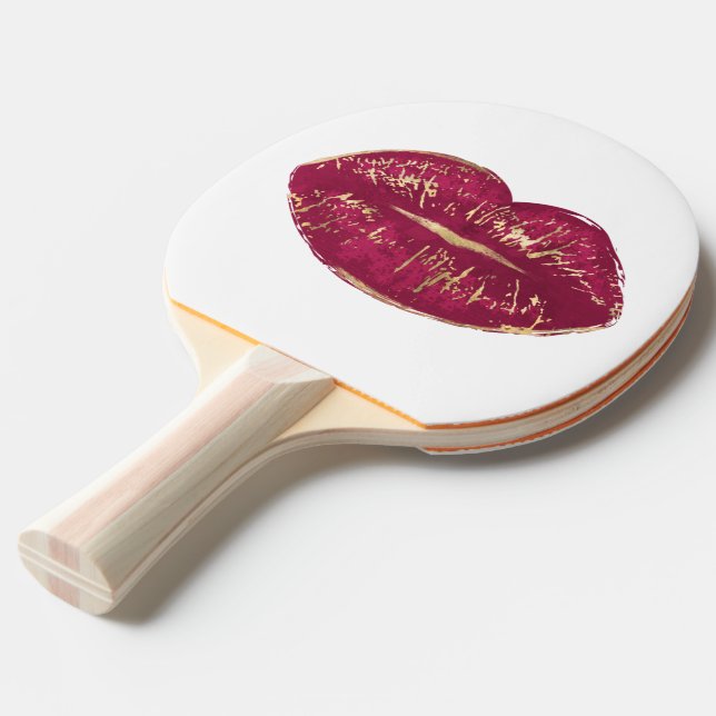 Red Lips Ping Pong Paddle (Front Angle)
