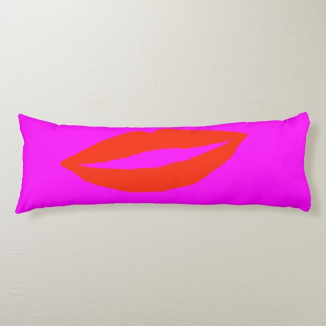 Red Lips Pink Body Pillow (Front)