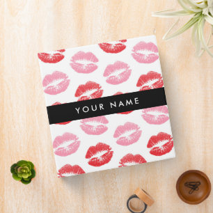 Red Lips, Pink Lips, Kiss, Your Name, Personalise 3 Ring Binder