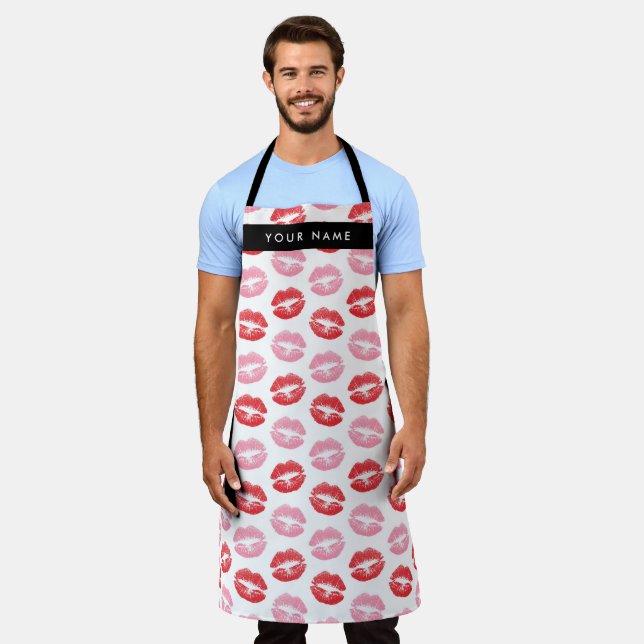 Red Lips, Pink Lips, Kiss, Your Name, Personalise Apron (Worn)