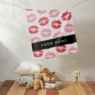 Red Lips, Pink Lips, Kiss, Your Name, Personalise Baby Blanket