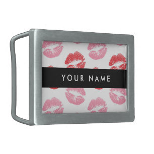 Red Lips, Pink Lips, Kiss, Your Name, Personalise Belt Buckle