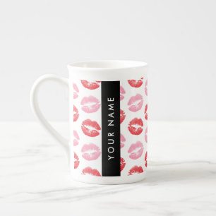 Red Lips, Pink Lips, Kiss, Your Name, Personalise Bone China Mug
