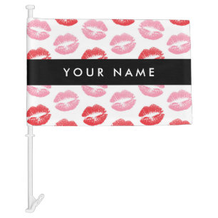 Red Lips, Pink Lips, Kiss, Your Name, Personalise Car Flag
