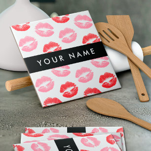 Red Lips, Pink Lips, Kiss, Your Name, Personalise Ceramic Tile