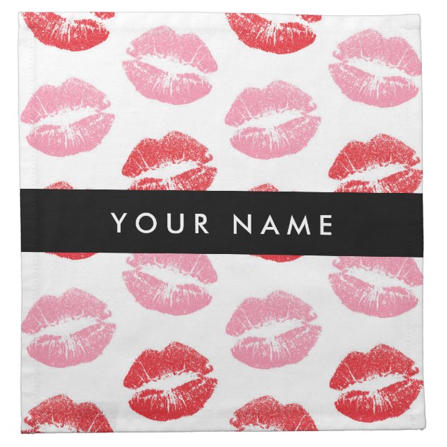 Red Lips, Pink Lips, Kiss, Your Name, Personalise Cloth Napkin (Front)
