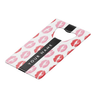 Red Lips, Pink Lips, Kiss, Your Name, Personalise Credit Card Bottle Opener